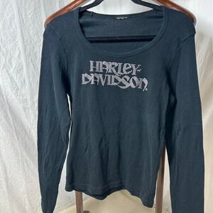 Harley Davidson Long Sleeve studded Logo‎ Biker Shirt Size large